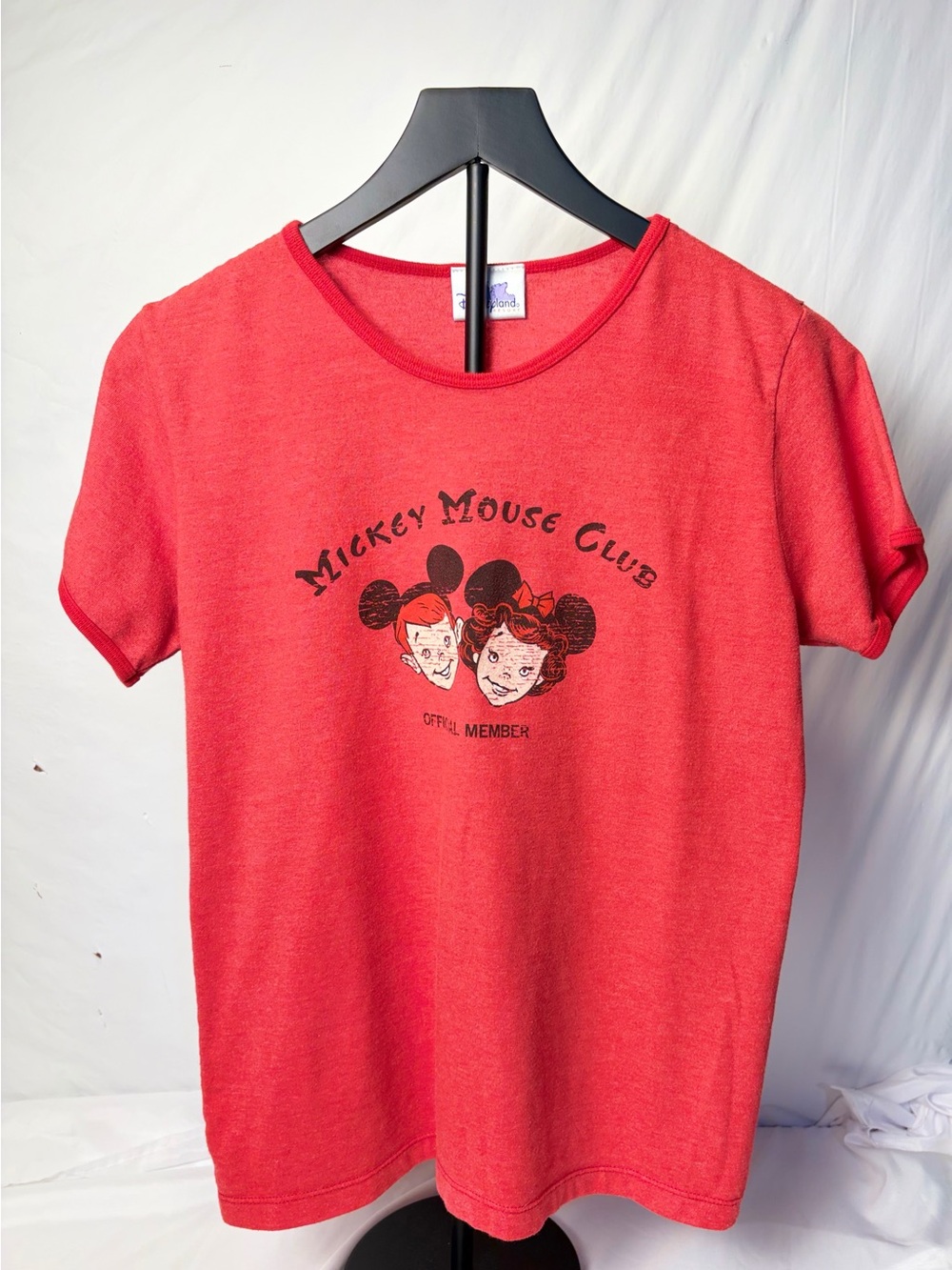 Vintage Disneyland Mickey Mouse Club Ringer T-Shirt Women’s L Red Disney Parks